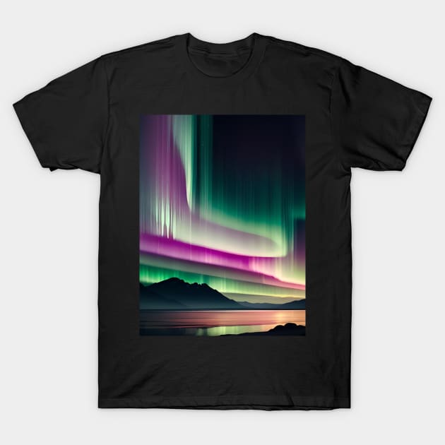 Minimalist Teal Purple Nature Night Sky Aurora Borealis Northern Lights T-Shirt by Tina